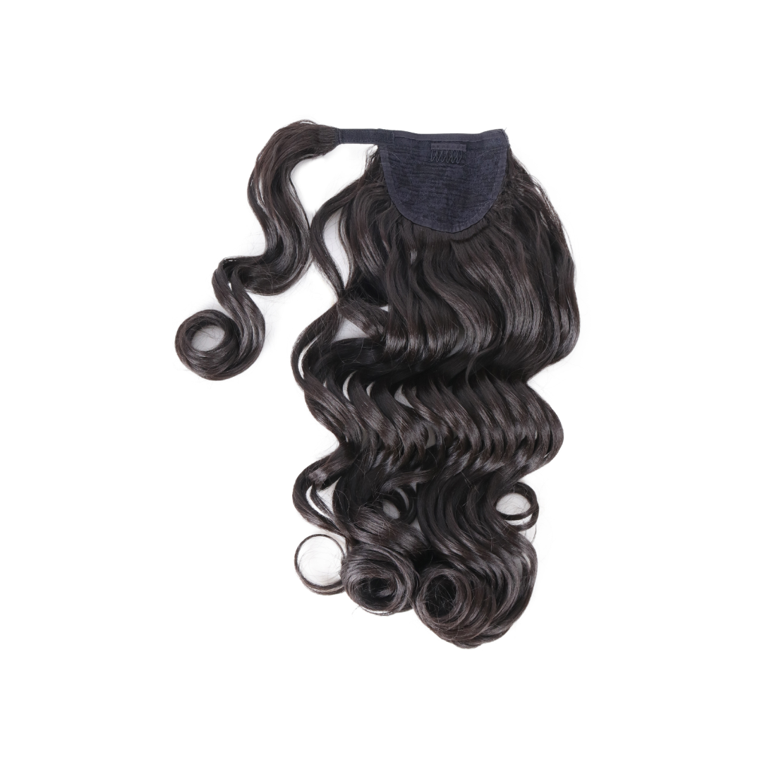 Coda con laccio laterale - Capelli ondulati 70 cm